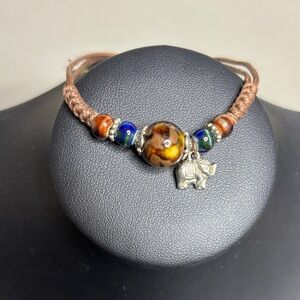 Gemstone Elephant Charm Adjustable Bracelet Good Luck
